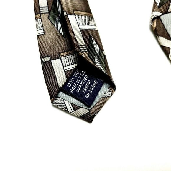 Pierre Cardin Silk‎ Tie Brown Green Print Geometric Wide - Picture 4 of 6
